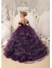 Beaded Purple Lace Tulle Ruffle Floor Length Flower Girl Dress